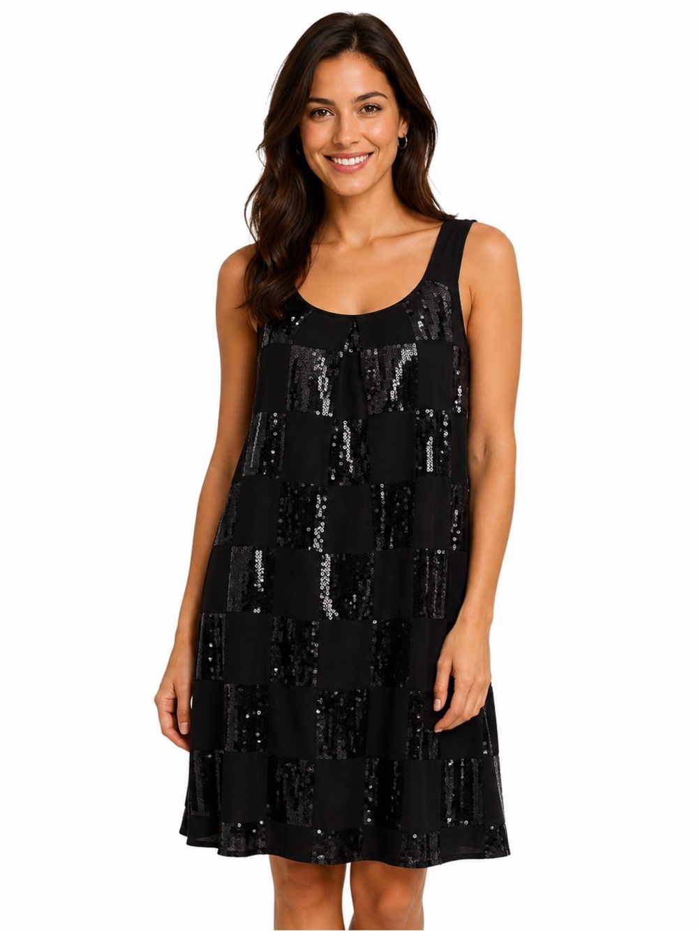 White House Black Market Sleeveless Black Mini Dress - Sequined Squares Size M